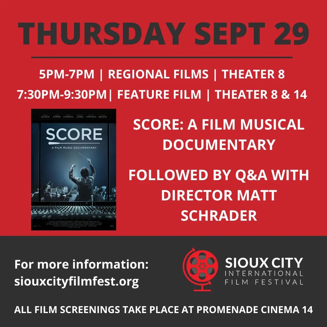SiouxCityFilm's tweet photo. 2022 FILM FESTIVAL SCHEDULE!

Join us Thursday, September 29-Sunday, October 2, 2022.  We have 4 days of films, filmmakers, and fun!

For more information, check out our website: https://t.co/xUu4D0rUVn

Purchase tickets online: https://t.co/ZAEADpn6ZM…

#sciff2022 https://t.co/er03i6rgwR