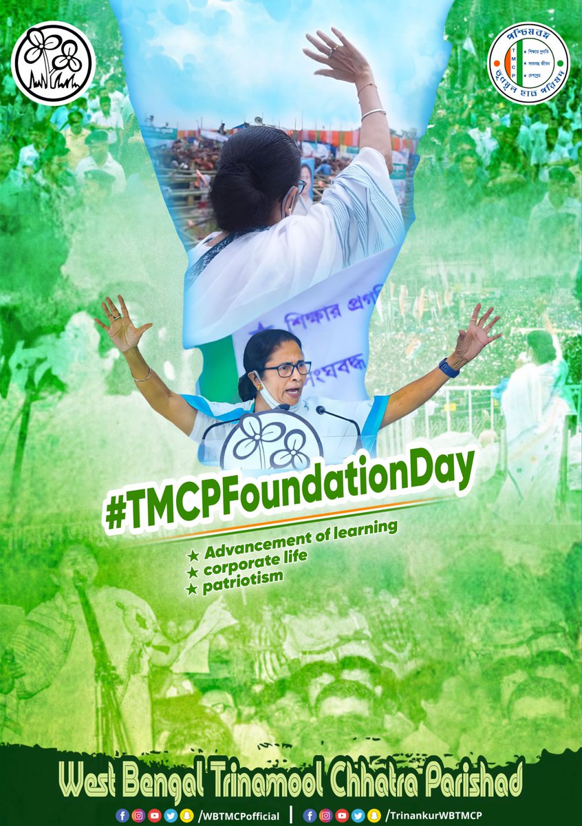 On this day in 1998, <a href="/WBTMCPofficial/">West Bengal Trinamool Chhatra Parishad</a> was established under the Directions of <a href="/MamataOfficial/">Mamata Banerjee</a>, since then the Upliftment of Students has been the Main Motto of TMCP.

It has stood firmly behind the Students in the last 24 years &amp; it will Continue to do so.

#TMCPFoundationDay