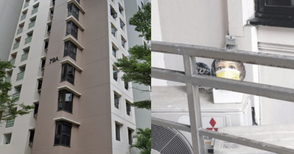 MothershipSG's tweet photo. S'pore woman, 56, puts mannequin head outside HDB flat to scare neighbour into keeping quiet https://t.co/XrXormtNd3 https://t.co/RQdv68eiW7