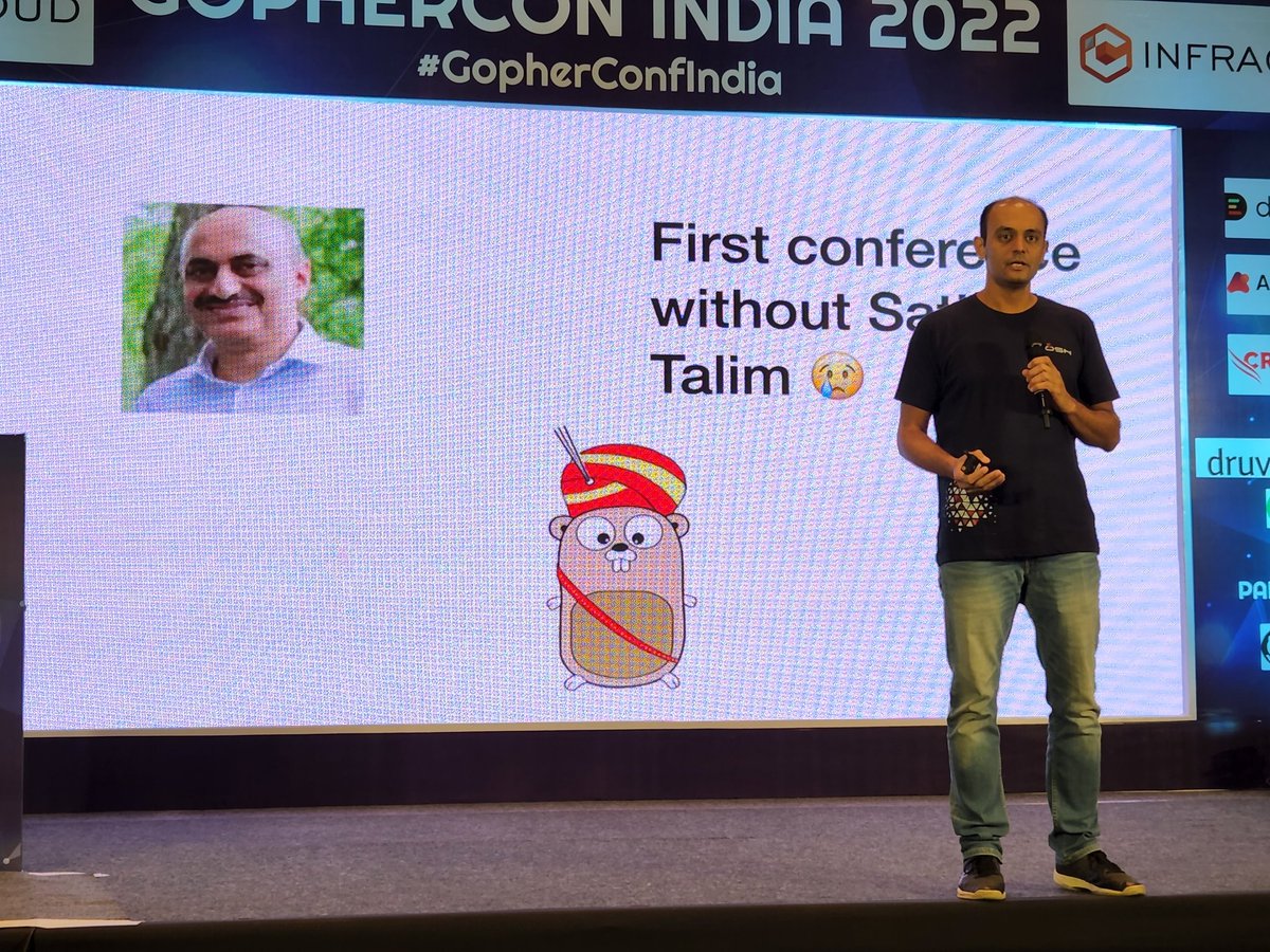 GopherConIndia's tweet photo. Remembering @IndianGuru ❤️

We are naming our student scholarship after person who started it &amp; believed in shaping new generation -
"Statish Talim student scholarship"

#GopherConfIndia https://t.co/6EDajVkFqp
