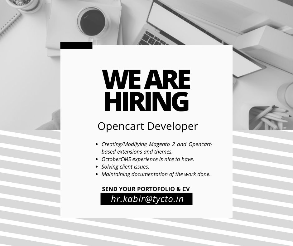 TyctoI's tweet photo. We are #hiring
Tycto Infocom is currently hiring for a
#OpenCart #developer 
#interested candidates can apply immediately.
Min. 2+ years of experience is needed.
Send your cv to: hr.kabir@tycto.in
#experience #tech #share #cv #software  #dotnetdeveloper #OpenCart #opencartdesign https://t.co/pOW1Nsi6ox