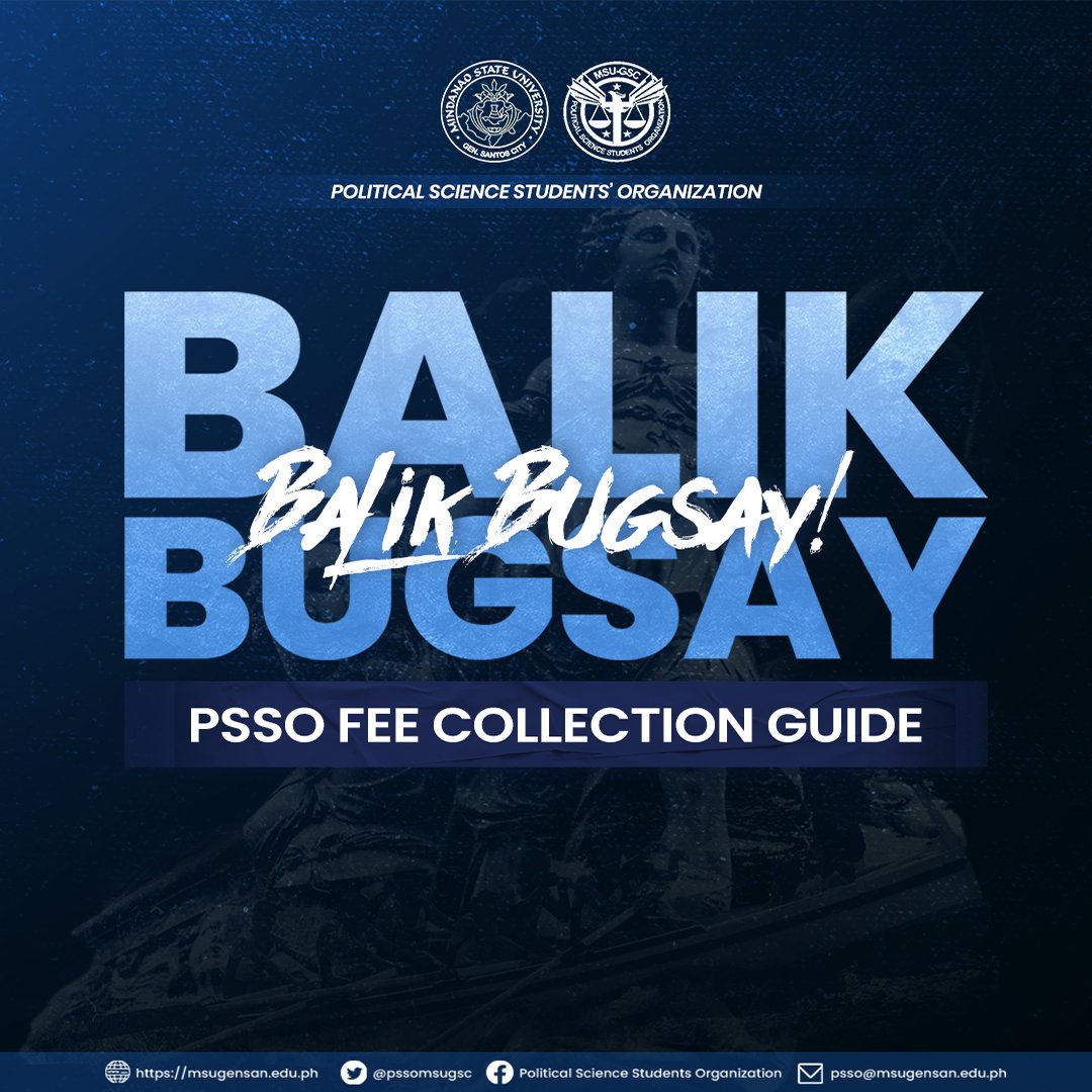 ppssmsugsc's tweet photo. Eyes here, Premiers!

Please be guided in our collection of PSSO Fees this semester. Know your schedules, process, where and who to pay, and prepare your amount before going. See you Premiers, the PSSO is excited to Bugsay with you!

#BugsayPolSci
#BalikBugsay2022 https://t.co/FpuLdQuh1b