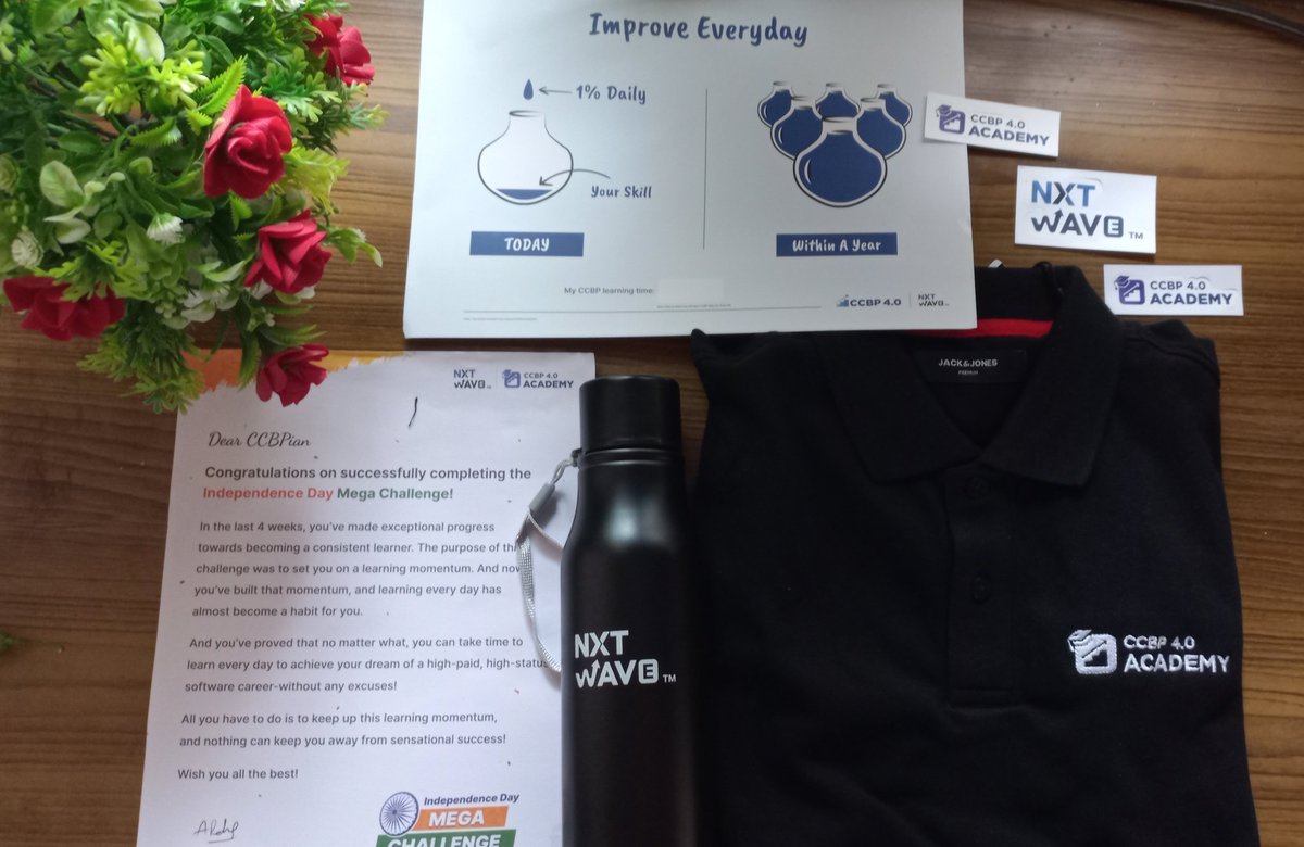 VuggeP's tweet photo. Received independence day mega challenge gifts from @nxtwave_tech thanx to nextwave team  #ccbp #nxtwave #ccbphour #ccbpian https://t.co/PZV4D3UQR6