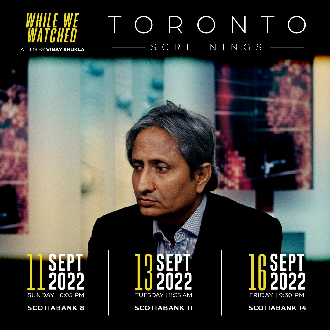 WhileWeWatched's tweet image. Toronto, mark your calendars! Get ready for the newsroom-horror film “While We Watched”, featuring Ravish Kumar. World Premiering at the Toronto International Film Festival! Tickets go on sale - Sept 5th!