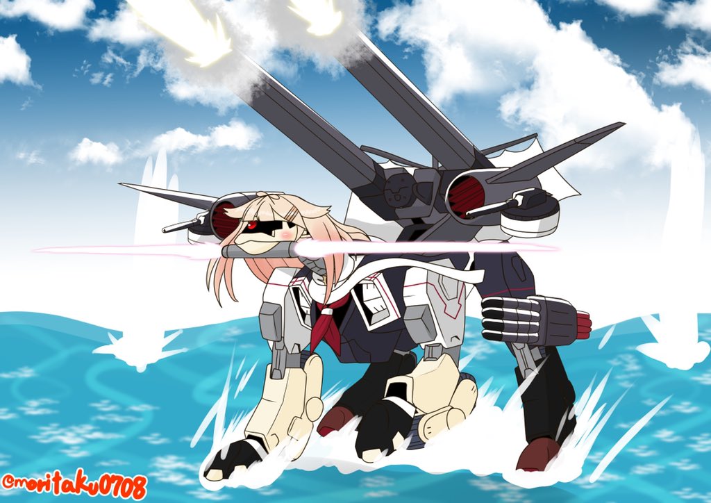 夕立(艦これ) ,夕立改二 「ガンダムタイプ以外で艦娘をMS化 #私しかやってない 」|MORITAのイラスト