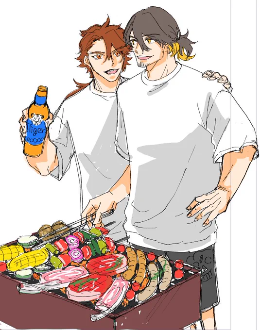 もう8月終わる!まだながそねの楽しい夏かいてないんだけど!!っていう絵のとちゅう。色ラフおいしそうにかけたからちょっと満足してしまった。よしゆきくんのお顔はラフのほうがかわいいな。 
