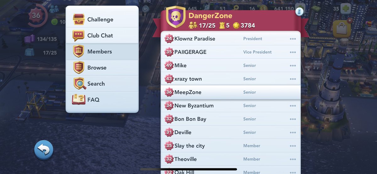 PaiigeRage's tweet photo. DangerZone (purple skull icon) looking for club members , war rank 4 or higher  , lvl 28+ #simcity #simcitybuildit #lookingforclubsimcity also feel free to check out my short series of SimCity Build It Disasters https://t.co/QL2icqBYl7 #youtube #smallyoutuber https://t.co/cELxa3ozPo