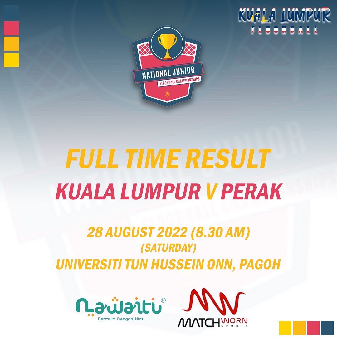 KLFloorballMY's tweet photo. Full Time Result (See comment)

Kuala Lumpur 3 - 6 Perak

Such a good game against @perakfloorball . Thank you #Perak and goodluck for your upcoming matches. 

@nawaitu.hq 
@matchwornsports 

#PFKL
#NJFC2022
#Nawaituhq
#Matchwornsports https://t.co/uPRicX5DVo
