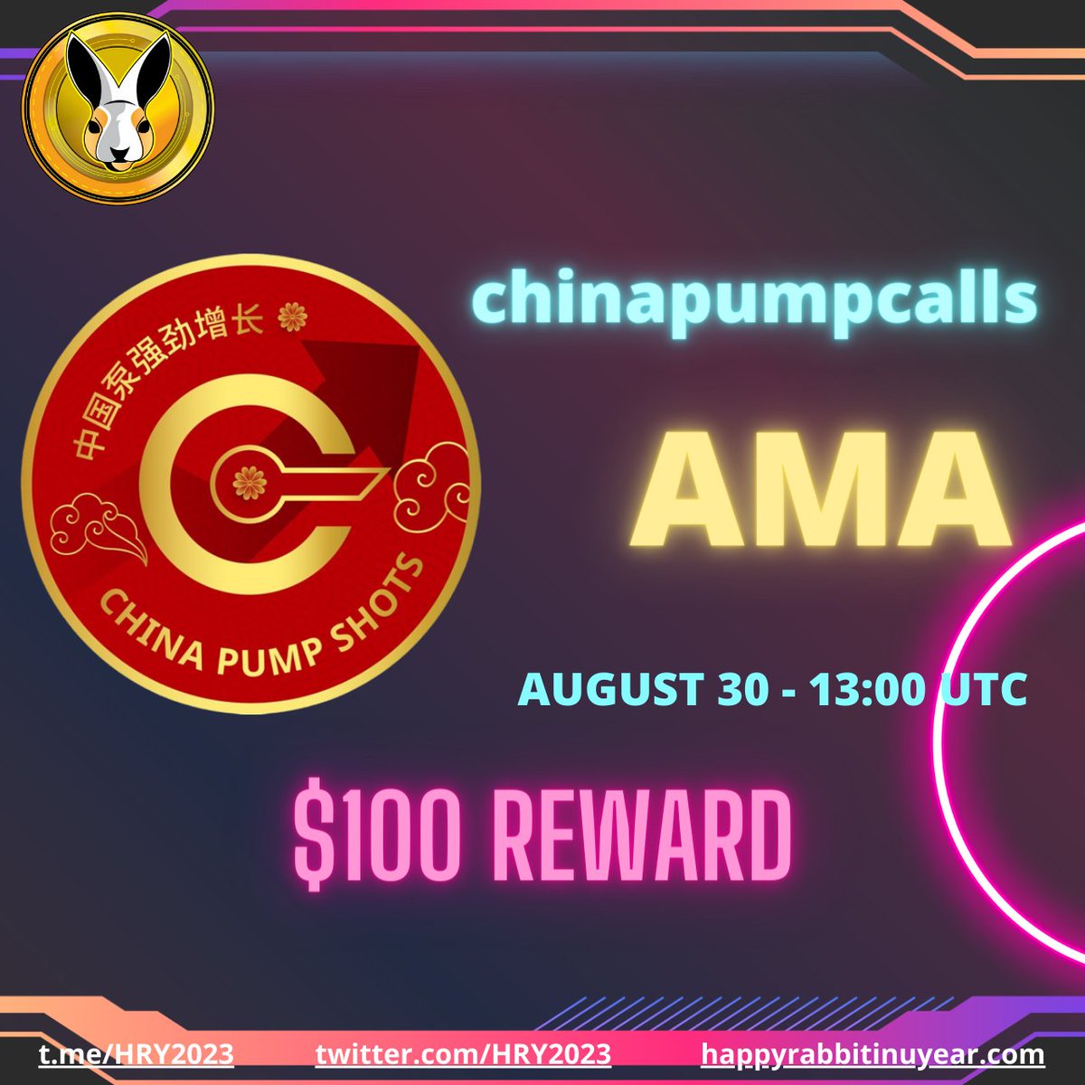 WhaleTokHQ's tweet photo. 📢ChinaPumpCalls will help an AMA with  https://t.co/2aF3X364ek on 30 August 2022 l 13:00 UTC l 21:00 GMT +8

🧧Reward: 100 USDT

👉Rules:
1. Follow 
@HRY2023 
 &amp; 
@chinapumpcalls

2. Join Telegram 
@chinapumpcalls
 &amp; 
@HRY2023

3. Like, Retweet  &amp; Ask questions (max 3) https://t.co/QRBO3VKVSI