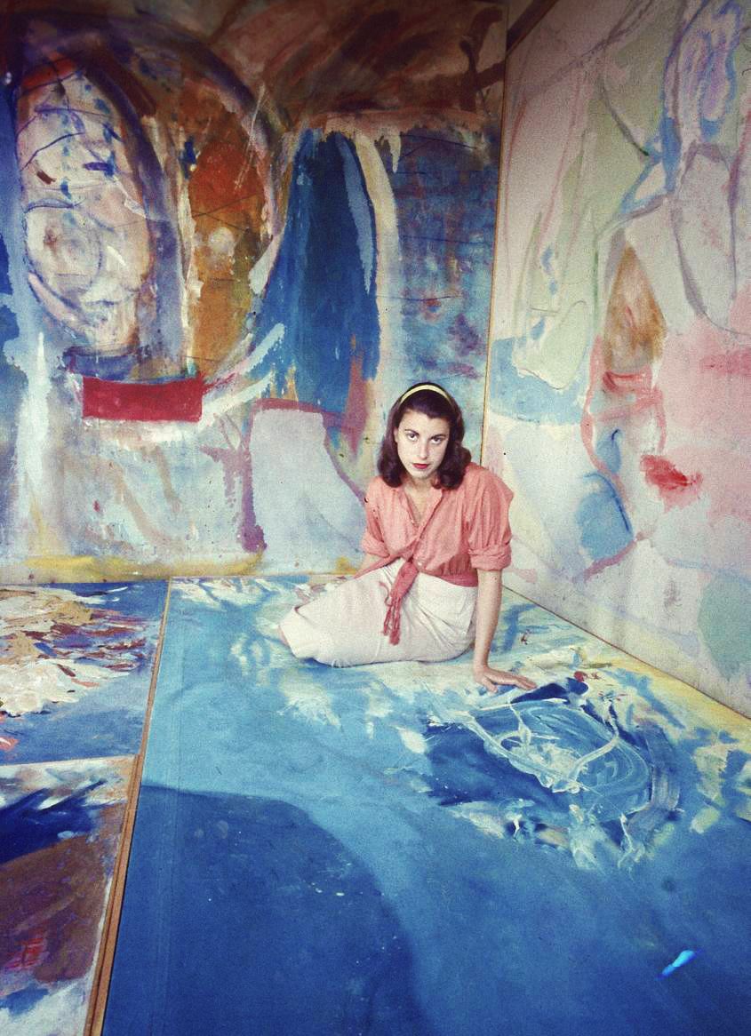 US Abstract Expressionist painter Helen Frankenthaler in the studio, 1956. Photo by G. Parks #WomensArt