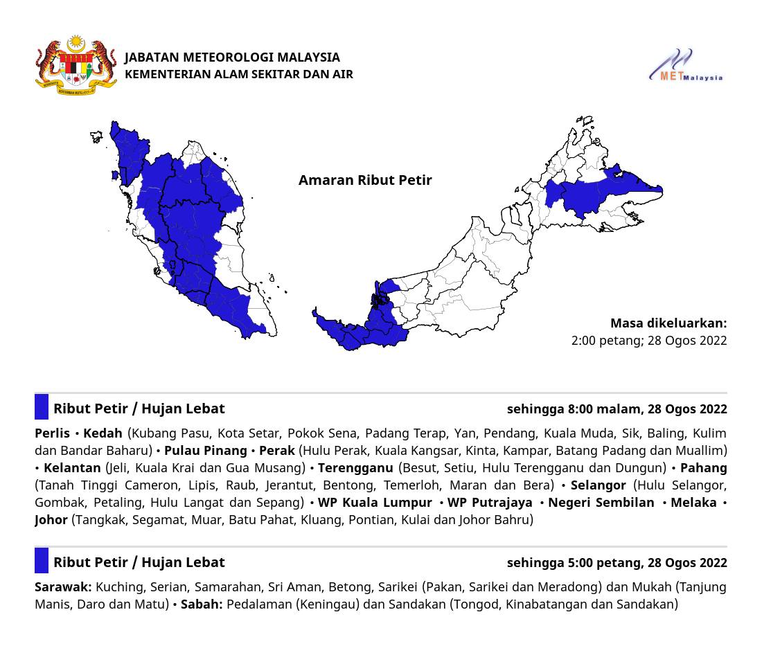 metmalaysia's tweet photo. AMARAN RIBUT PETIR. ⛈⛈⛈
Dikeluarkan pada: 2:00 petang, 28 Ogos 2022
#ributpetirmetmalaysia
#MenangBersama
#LindungDiriLindungSemua
#metmalaysia https://t.co/FzzShb7EQ4