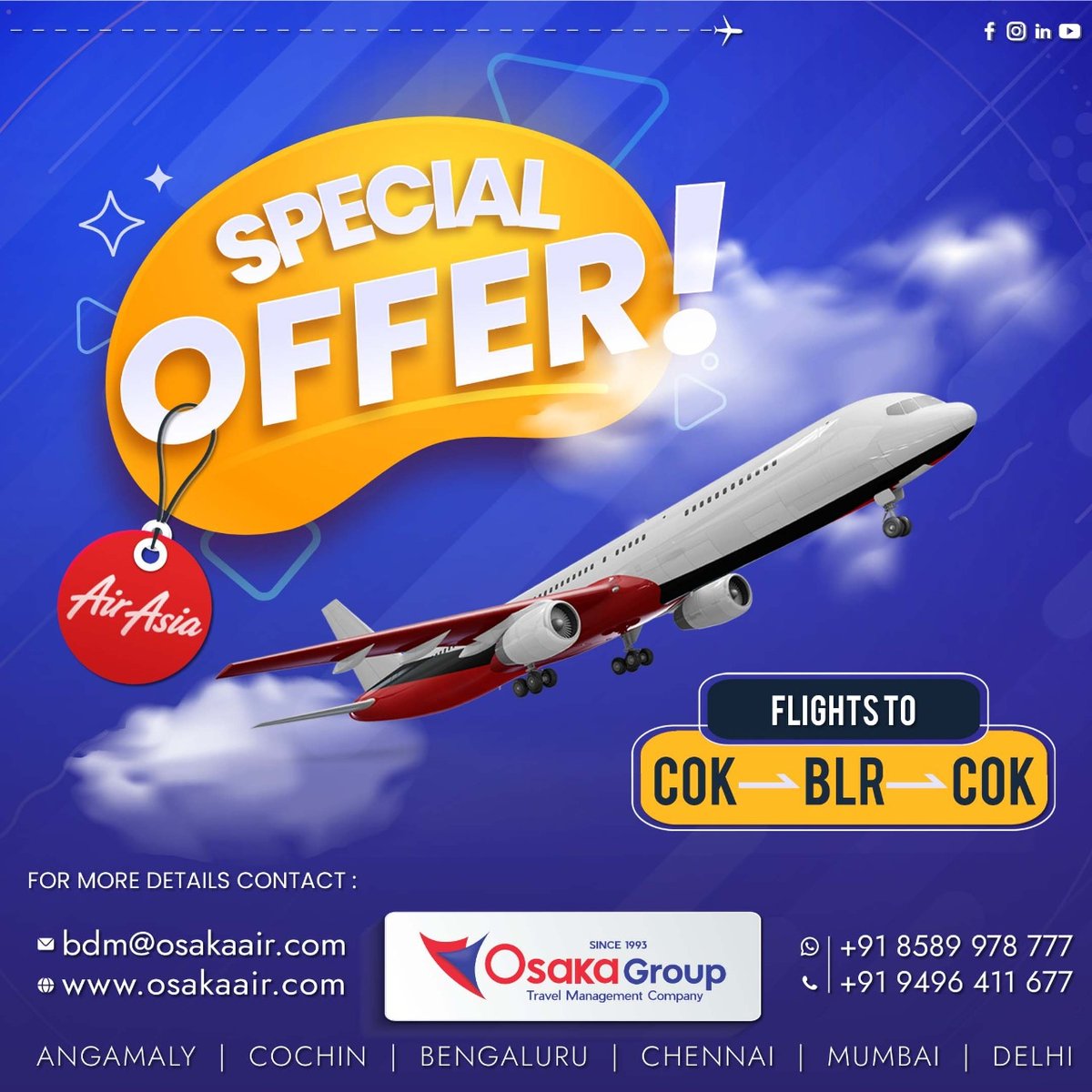 Book Domestic Flight tickets🎫 through OSAKA GROUP.
For more information:
📲 +91 8589 978 777
📲 +91 94964 11677
📧 bdm@osakaair.com
🌐 osakaair.com
#osakagroup #osakaairtravels #osakaconnect #BookAirTicketOnline #AirTicketing #india #travel #flights  #booknow