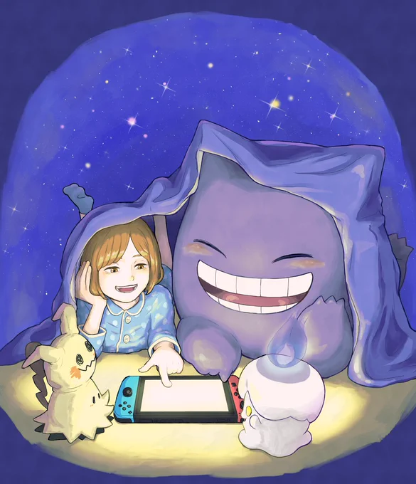 夜があけるまで、いっしょに夜ふかししてくれるゴーストポケモンたち。#ポケモンイラスト #pokemonfanart 