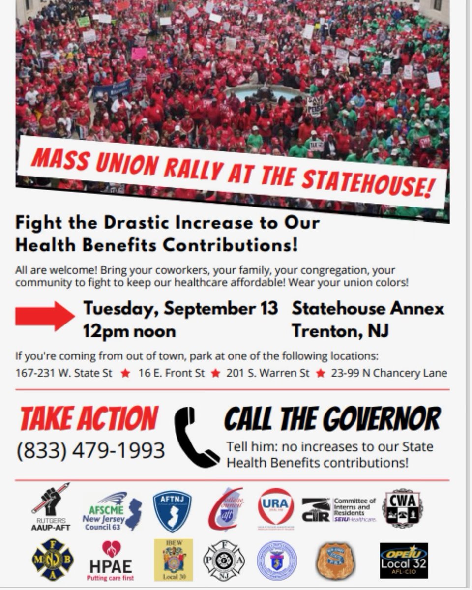 Public workers,early retirees and school employees are facing a proposed rate increase of as much as 24% for health benefits under proposals being considered by the State Health Benefits Commission. If you choose to attend the rally, you need to use a personal day.
