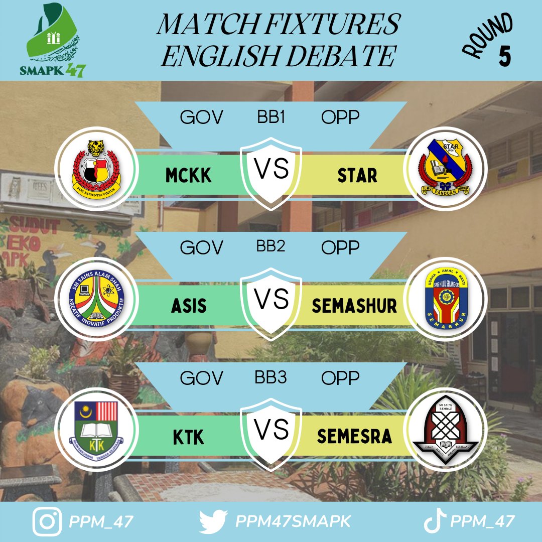 PPM47Smapk's tweet photo. Berikut Merupakan Jadual Perlawanan Debat Bahasa Inggeris Bagi Sidang 5 (1) https://t.co/ulZfOi1YzJ