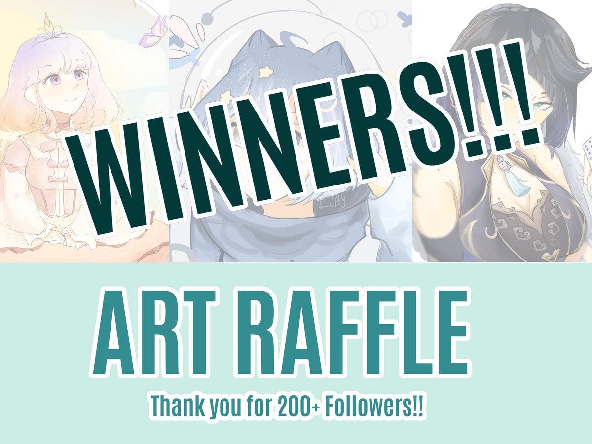 raejiix's tweet photo. What's this? YES HELLO IM ANNOUNCING THE WINNERS FOR MY FIRST ART RAFFLE 🥳🎉🎉 Sorry this took a while;; School is not so nice https://t.co/zJ9My8Ymbe