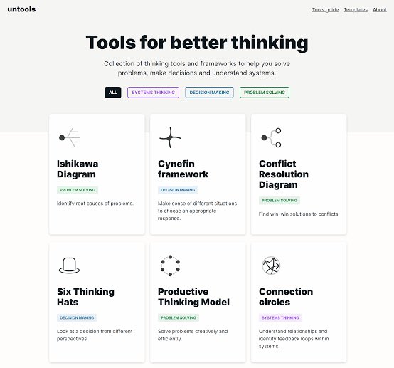 AdrianoDiPrato's tweet image. + This is a cool website. It has a collection of thinking tools and frameworks to help you solve problems, make decisions and understand systems.

untools.co #education