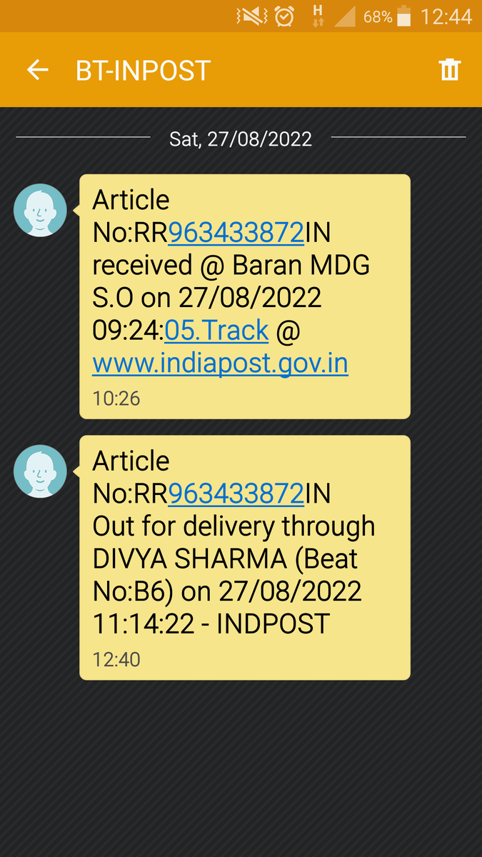 ParulNagar's tweet photo. Dear @IndiaPostOffice My Article no RR963433872IN not delivered to me yet and the local postman fake remark it "addressee can't be located"

Neither he/she contact me nor deliver it to me.
Plz help and delivered it to me ASAP. Help
@AshwiniVaishnaw https://t.co/dSz97RTnKK
