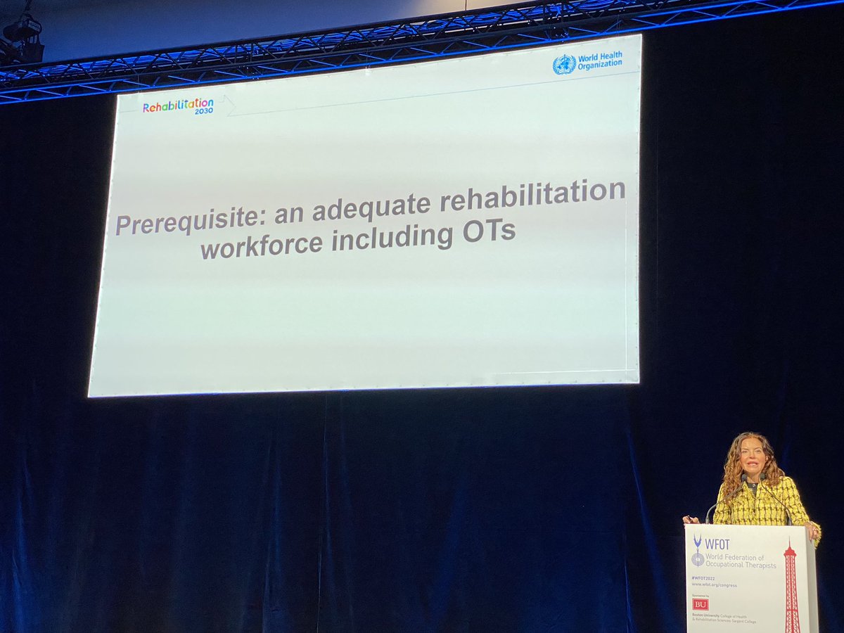 thewfot's tweet photo. Integrated #Rehabilitation is essential in universal health coverage. 

A Prerequisite: an adequate rehabilitation workforce including #OccupationalTherapists - @AlarcosC 

#WFOT2022 #OccupationalREvolution https://t.co/pCLiFObyEF