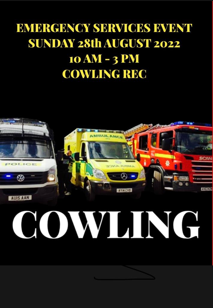 Don't forget the Cowling Emergency Services Day is today.
At the Rec from 10am, all very welcome 👮‍♀️🧑‍🚒👮🏽‍♀️🚓🚒🚑
