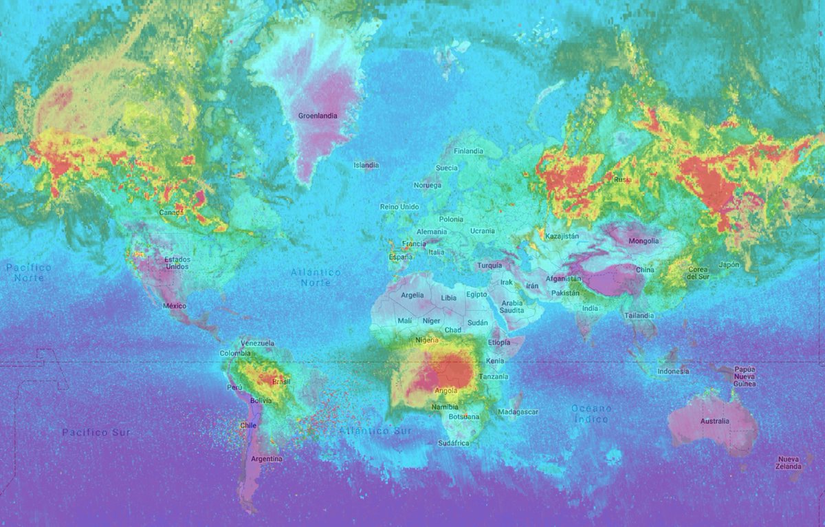 Maximum values of Carbon Monoxide in the last two months; 26th of June to 26th of August via #Copernicus #Sentinel5 🛰️ | 0 ⬛️🟦....🟧🟥 0.08 mol/m^2