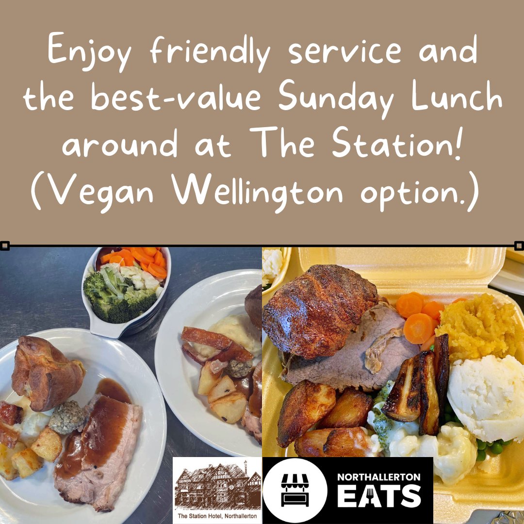 There are still spaces left to enjoy a fabulous Sunday Lunch in our friendly pub or in the comfort of your own home via Northallerton Eats. Homemade Vegan Wellington option. stationhotelnorthallerton.co.uk #Northallerton #SundayLunch #pub #restaurant #reviews #veganoption