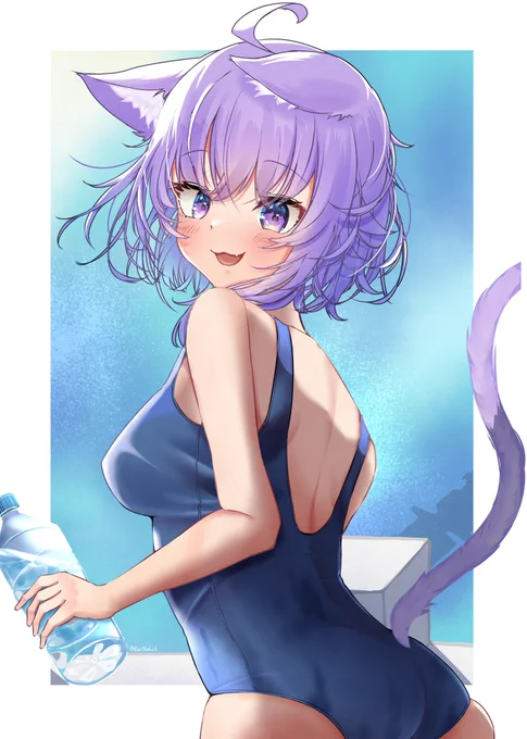 #絵かゆ  #絵柄が好みっていう人にフォローされたい スク水おかゆ 夏が終わってしまう... 