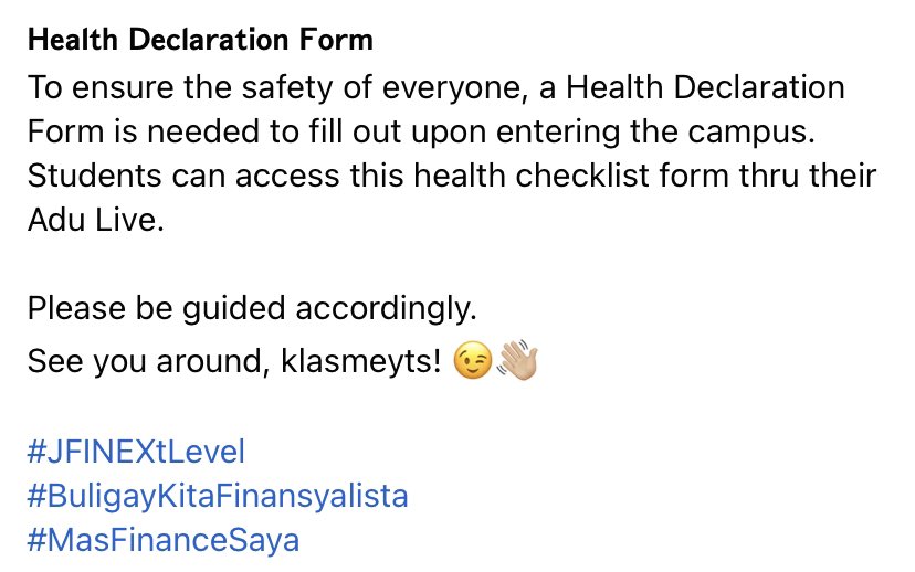 JFINEXAdamson's tweet photo. As we enter another modality in today’s new learning, there will be a new set of guidelines. To avoid confusion, please read and follow these supplemental guidelines and regulations. 
 
See you around, klasmeyts! 😉👋🏼

#JFINEXtLevel
#BuligayKitaFinansyalista
#MasFinanceSaya https://t.co/gBzlNLAB5g