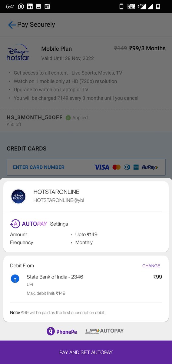 premsingh89's tweet photo. @DisneyPlusHS Please help. One the app it says 99 for 3 months, when I did payment, deducted 149. I request you guys to look into it. https://t.co/eqE6hU4SEH