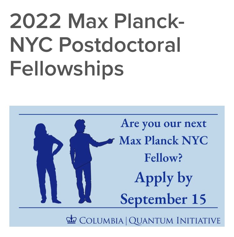 Postdoc openings in nonequilibrium aspects of experimental and theoretical quantum physics, quantum optics, and material science  quantum.columbia.edu/2022-max-planc…