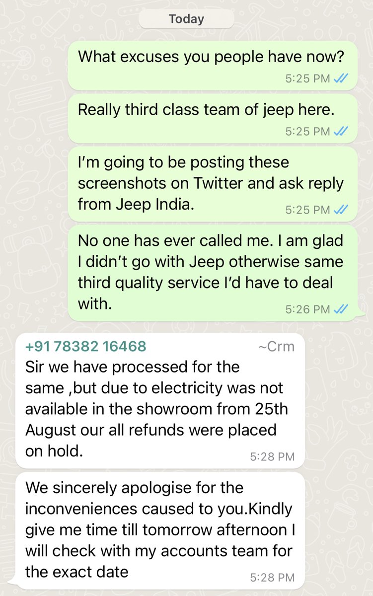 thatguynishant's tweet photo. @JeepIndia I was one of the first bookers for Meridian. Heard from a lot about the third quality service you  have in name of Customer Service. Requesting for refund of booking amount for 2 months. Ridiculous replies coming from your team. I'm happy I decided not to buy. https://t.co/qqcF7BuNzg