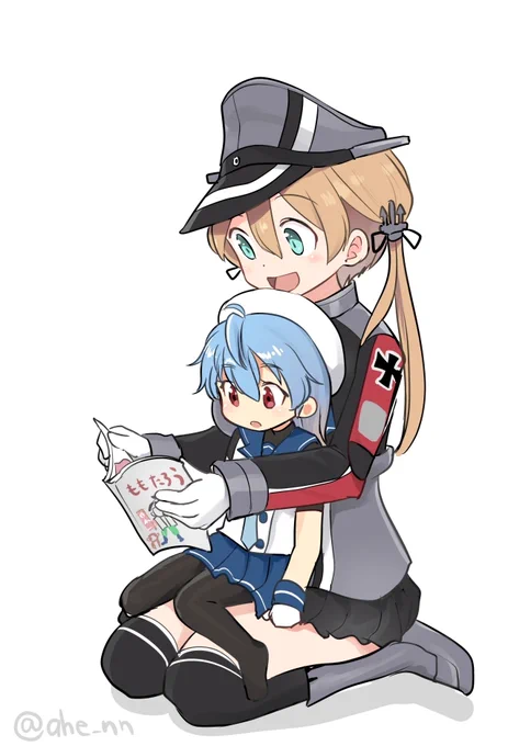 本を読んであげるオイゲンさんと大人しく聞いてる佐渡ちゃん 