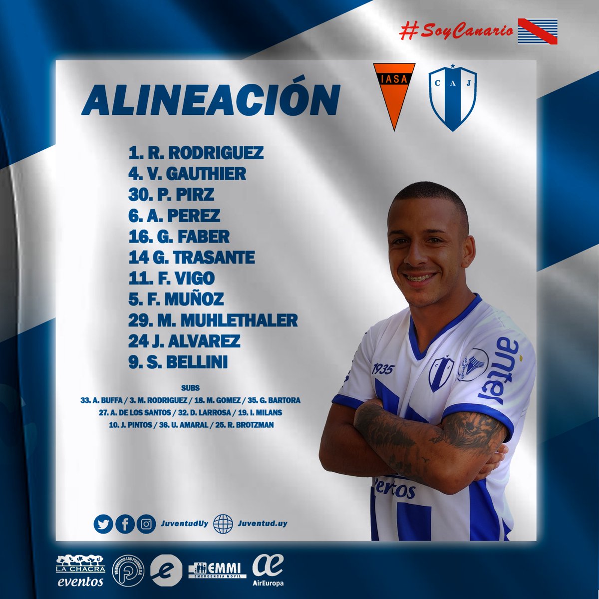 JuventudUy's tweet photo. #FaseRegular | Alineación | Planilla de Prensa |

@IASA1914 vs #Juventud 

Cueste lo que cueste pedrenses 👊🏻

#SoyCanario #UnClubUnaCiudad https://t.co/8XBEShGRiY
