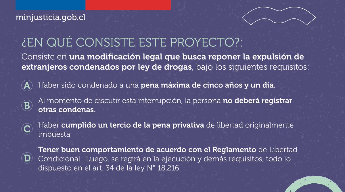 En torno al 90% de las expulsiones judiciales involucra a personas condenadas x tráfico de drogas. En 2021 se modificó la ley para impedir seguir haciendolo. Esté proyecto del <a href="/MinjuDDHH/">Ministerio de Justicia y Derechos Humanos</a> busca reformar esa ley para que siga siendo posible expulsar a personas por ese motivo.