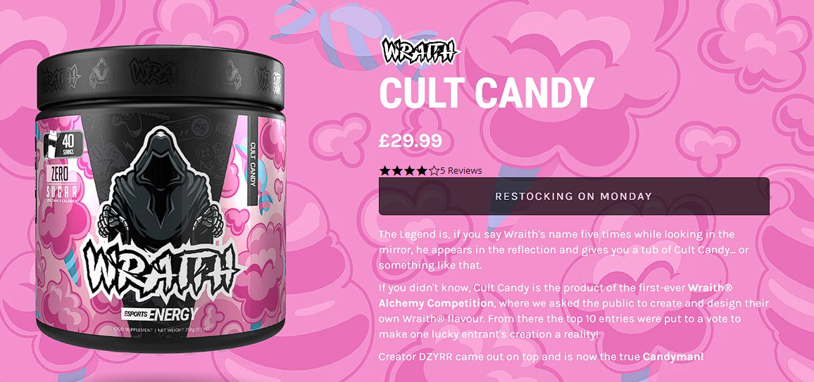 DZYRR__'s tweet photo. #CultCandy Restocking on Monday!
@DrinkWraith #DrinkWraith https://t.co/koqnyFbCgw