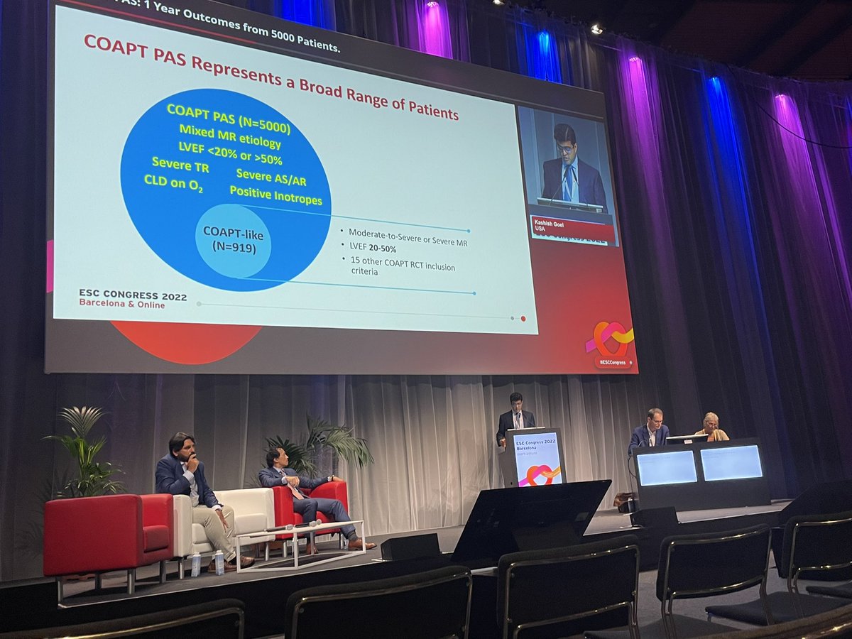 JoaoLCavalcante's tweet photo. Congrats to @kashishgoelmd who presented promising results for post-COAPT approval registry. 5K real-world sicker pts with secondary severe MR who continued to derive benefit from MitraClip. GDMT as expected was pushed less than at COAPT RCT and 91% had <=2+ residual MR at 1yr. https://t.co/ecar9faQYy