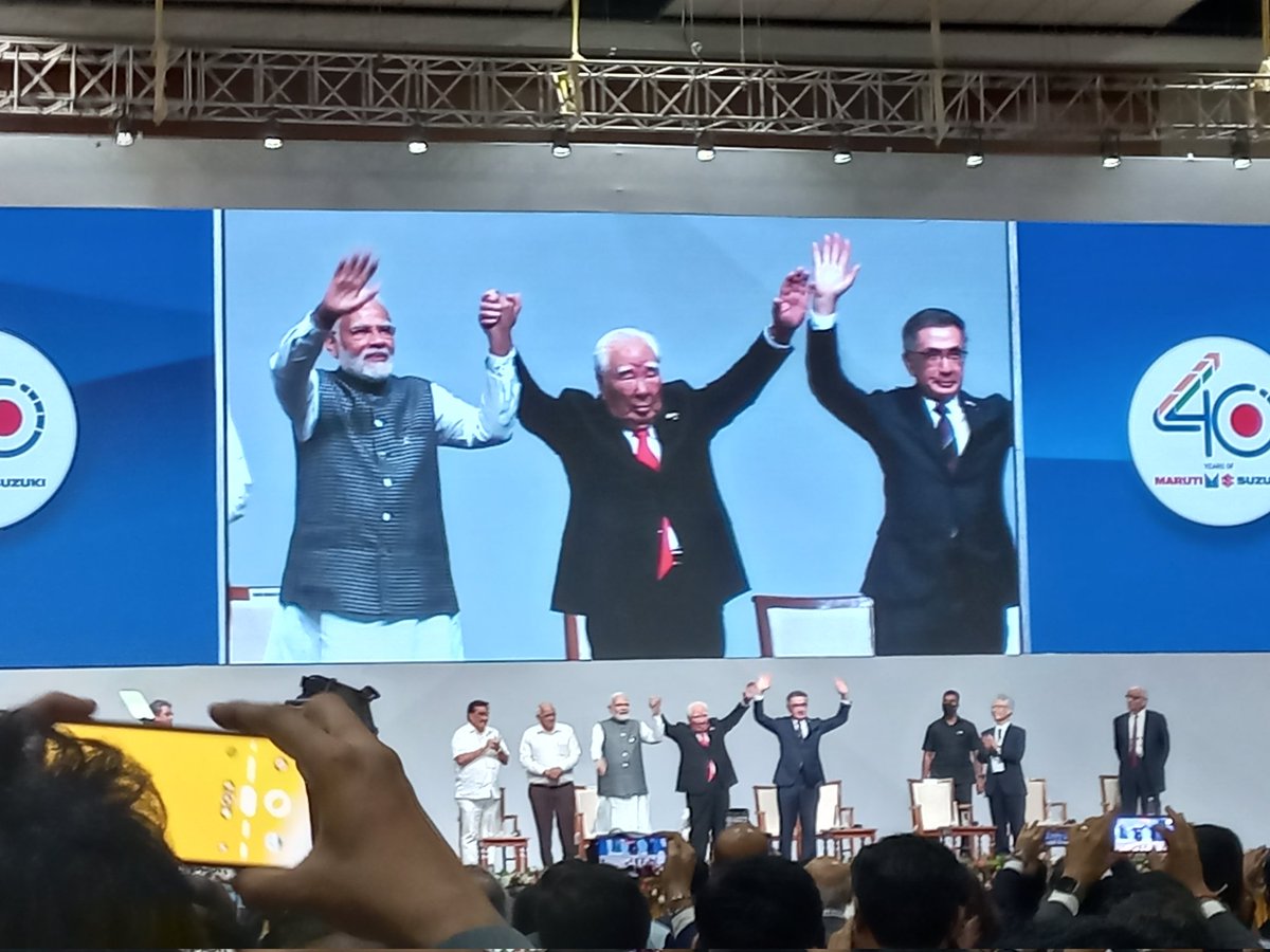 Parikshitl's tweet photo. Electric vehicles are silent & will start a silent revolution in India. People no longer consider EVs to be a second vehicle but a primary vehicle. We are working aggressively on supply & demand for EVs, @PMOIndia at an event to commemorate #40yearsofSuzukiInIndia @CNBCTV18Live https://t.co/BlCvEdbegY