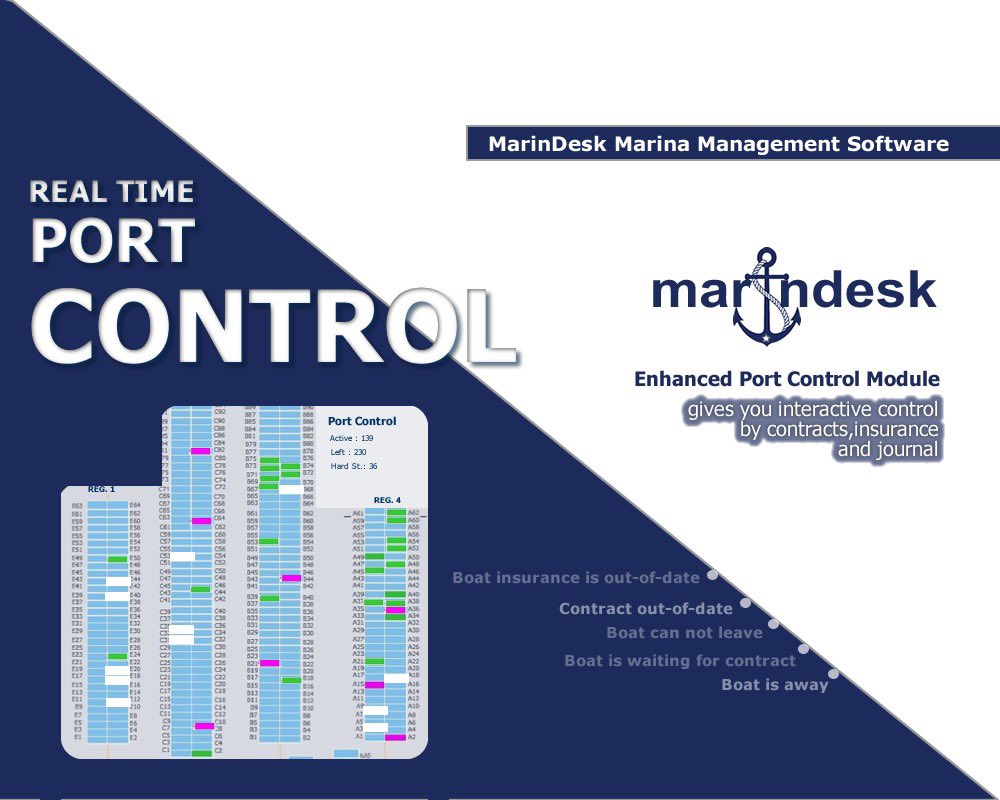 MarinDesk's tweet photo. MarinDesk has Enhanced Real time Port Control Module that controls your marina by contracts, insurance dates, debts and jurnal. Easy to see awailable ports, boats that wait for contract and many more informations you need.
#marina #marinas #marinamanagement #marinamanager #dock https://t.co/GL2NRSohuE