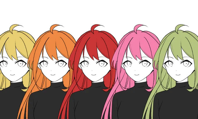 おしらせ。五百式立ち絵メーカーに鮮やかめな新しい髪色が5色追加されました。これで髪の色は上限の18色になりました!ぜひお試しくださ～い。 