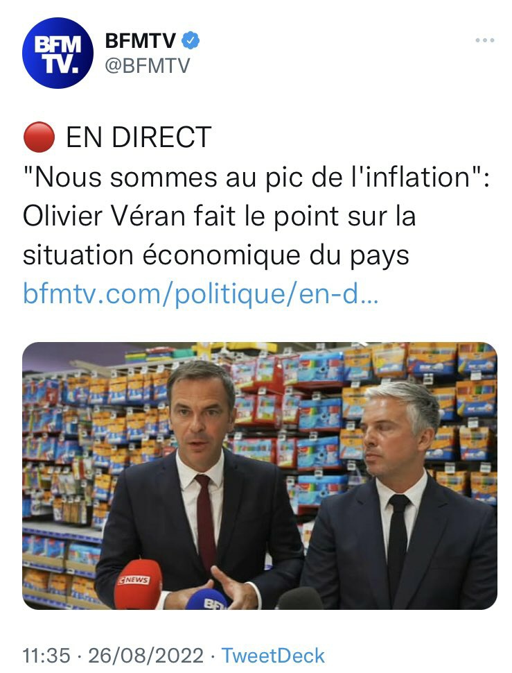 _Pat_Sim_'s tweet photo. @olivierveran S'il est aussi performant pour taxer les profiteurs de crise qu'il l'est pour prédire le "pic du plateau" inflationniste, les actionnaires, contrairement à nous, peuvent dormir tranquilles. 
#VeranCharlatan
#ChangeDeMetier https://t.co/Dnpj5c8ixc
