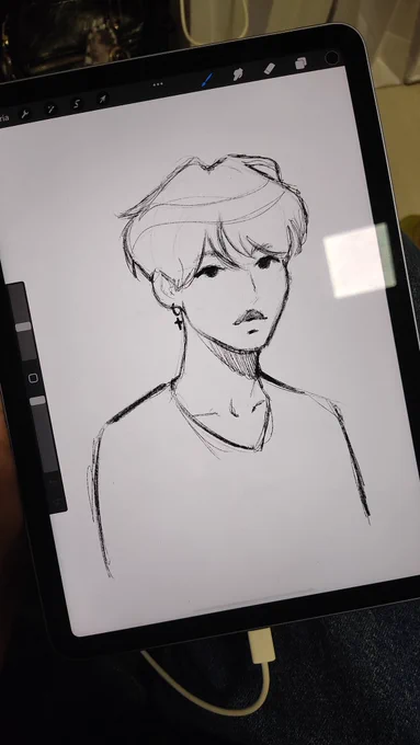 desenho do jimin que fiz no ipad da danda ontem não sei mexer em nada apenas usar lápis e borracha mas até que ficou ok 