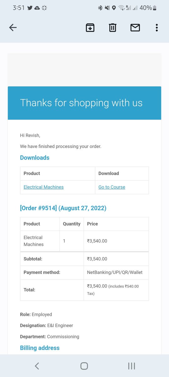 rrevish's tweet photo. @nptelindia please note I have enrolled the course for electrical machines and the payment was successful,  but i couldnt acces the course contents, pls do the needful details are attached for reference https://t.co/d1oakwpvKQ