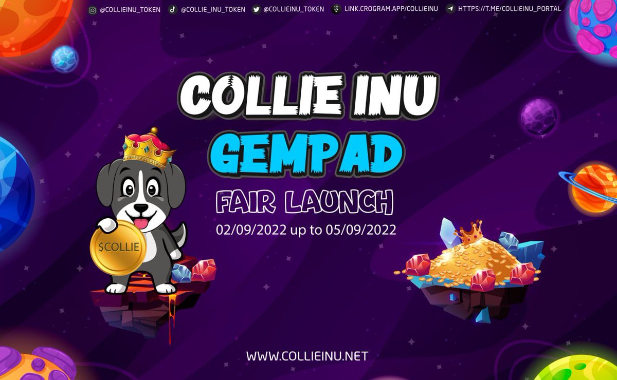 Collieinu_token's tweet photo. 📍Tokens For Fair Launch: 200,000,000,000
📍Soft Cap: 200 BNB
📍Max Buy: 2 BNB
📍Presale Start Time (UTC):  2/09/2022 at 13:00
📍Presale End Time (UTC):  5/09/2022 at 10:00
📍Liquidity  Percent:  9.5%
📍Pancakeswap Listing:  6/09/2022

Nice Greetings
COLLIE INU TEAM 🐶 https://t.co/KcN4TZ9Qnm