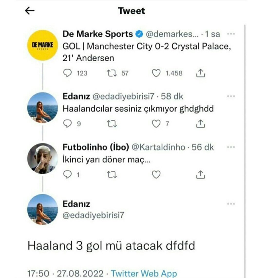 Samzero1903's tweet photo. Bu Haaland başka valla 2. yarı 3 tane atmış https://t.co/WnpOx6kbGq