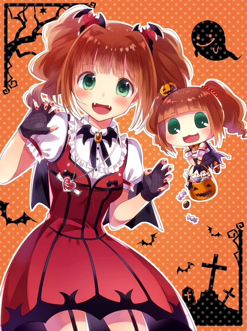 ㉔数年前の過去絵を載せて!せっかくなのでこっちに載せてなかった絵をハロウィンやよい&やよこれも結構お気に入り!4年前の絵…wマイディアヴァンパイアは永遠神衣装(ちなみにやよはハロウィントリッカーを着てる) 