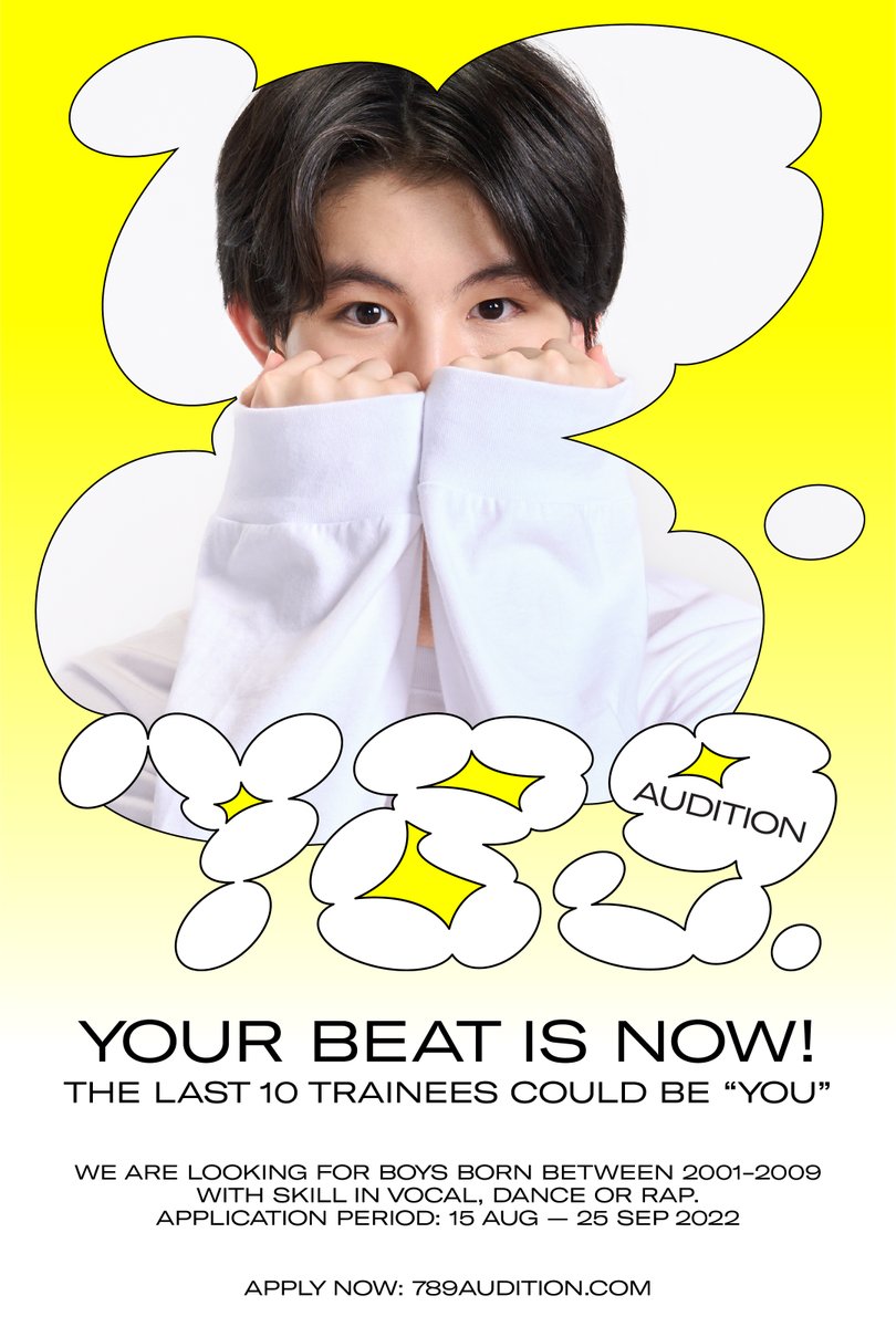 789SURVIVAL's tweet photo. GUESS WHO? 

โปรเจกต์ตามหา “10 คนสุดท้าย”
เพื่อมาเป็น TRAINEE 
เข้าร่วมแข่งขันในรายการ SURVIVAL 

Requirements:
Boys born between 2001 - 2009
VOCAL / DANCE / RAP

Application period:
15 Aug - 25 Sep 2022

APPLY NOW: https://t.co/gaIXjoCR5y

#789AUDITION
#789TRAINEE https://t.co/ytWDHyVCVY
