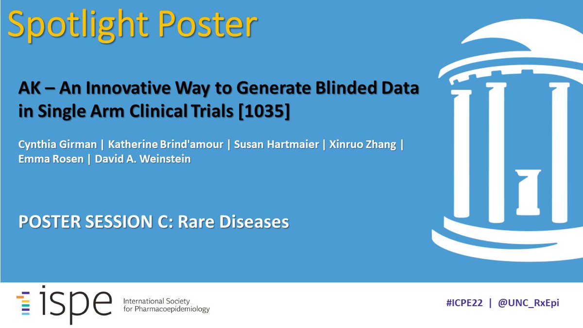 UNC_RxEPI's tweet photo. Poster Presentation at #ICPE22

An Innovative Way to Generate Blinded Data in Single Arm Clinical Trials

📌Spotlight Poster Session C
@UNCSPHResearch https://t.co/coF8uddeB3