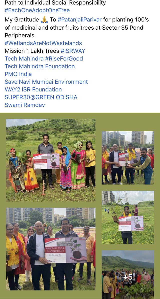 DK_Rise4Green's tweet photo. EachOnePlantOne #AdoptOne to mitigate #ClimateChange #ISRWAY. More than 50 volunteers of #PatanjaliParivar Joined hands to Save Kharghar with 100’s of medicinal plants. @PMOIndia @tech_mahindra #Rise4Good @C_P_Gurnani @anandmahindra @vrindapisharody @Harsh_Soin @yogrishiramdev https://t.co/9QcuzpMmPx
