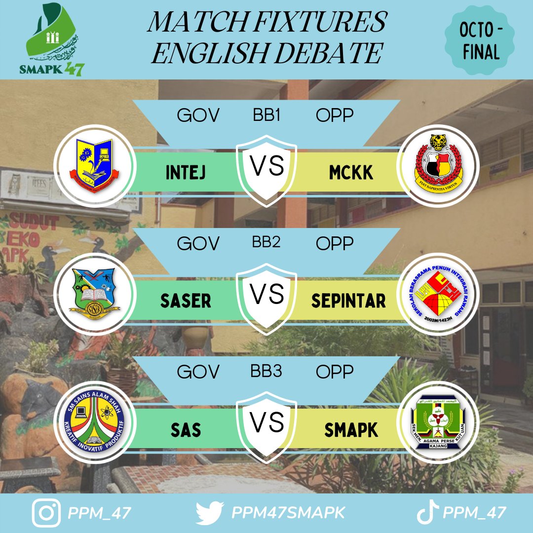 PPM47Smapk's tweet photo. Berikut Merupakan Jadual Perlawanan Debat Bahasa Inggeris Bagi Octo-Final https://t.co/2sh651lciC