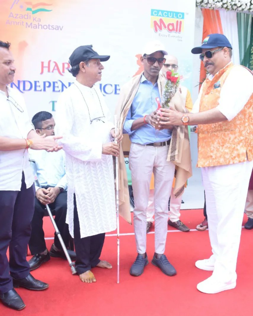 RCPanajiMT's tweet photo. RCPMT in association with Caculo Mall on the occasion of 75th Independence Day, felicitated Rama Parsekar, visually impaired and a computer trainer at Enable India Bangalore. Rama hails from Kerim Sattari North Goa. https://t.co/0JqRYtWJLe